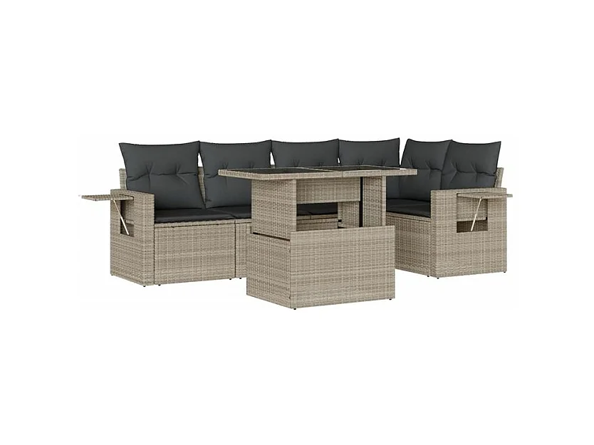 Salon de jardin 6 pcs avec coussins gris clair résine tressée