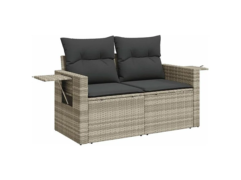 Salon de jardin 6 pcs avec coussins gris clair résine tressée