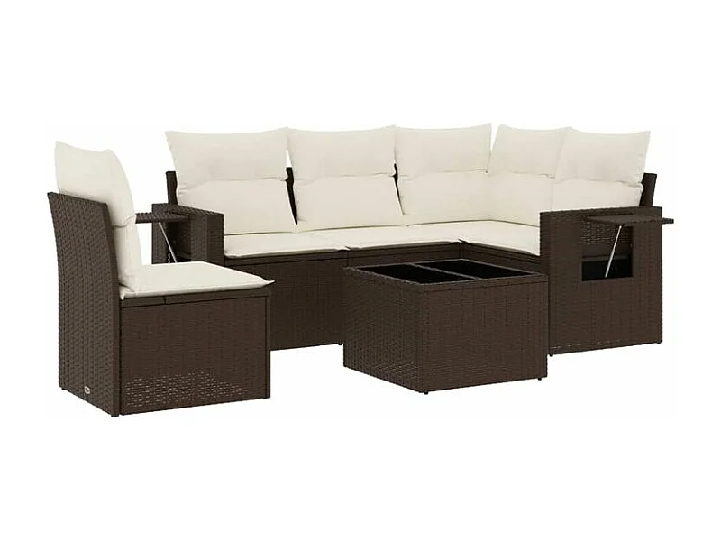 Salon de jardin avec coussins 6 pcs marron résine tressée