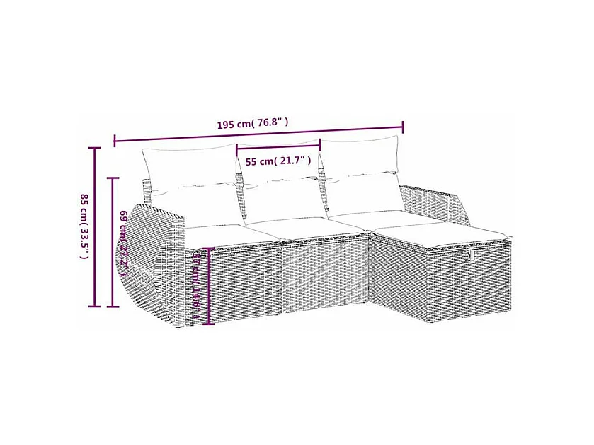 Salon de jardin 4 pcs avec coussins marron résine tressée