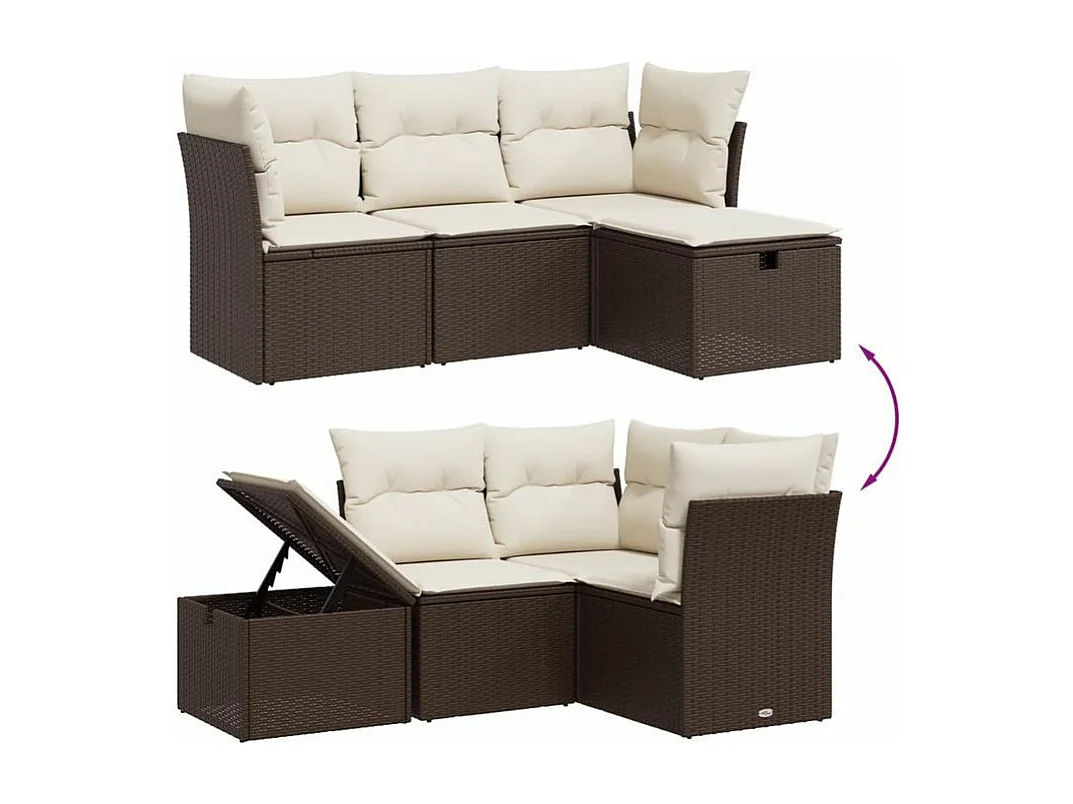 Salon de jardin 4 pcs avec coussins marron résine tressée