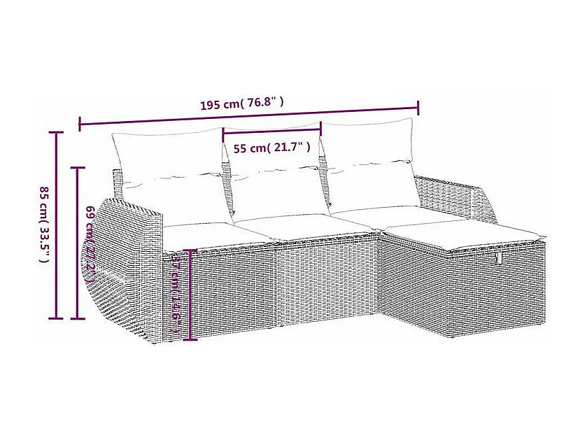 Salon de jardin 4 pcs avec coussins marron résine tressée