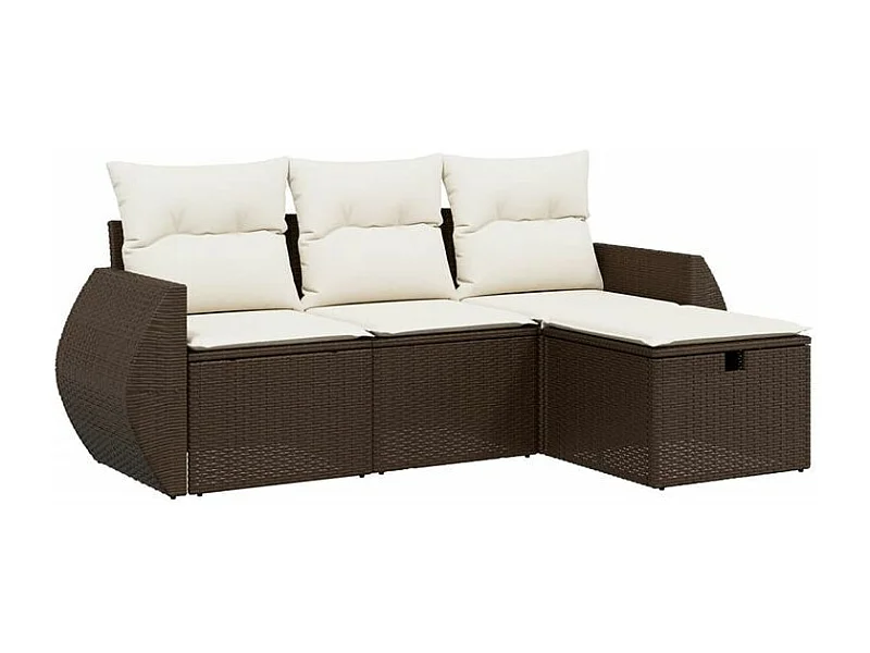 Salon de jardin 4 pcs avec coussins marron résine tressée