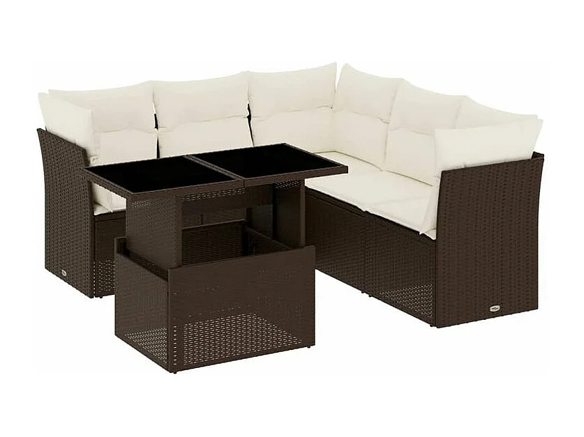 Salon de jardin avec coussins 6 pcs marron résine tressée
