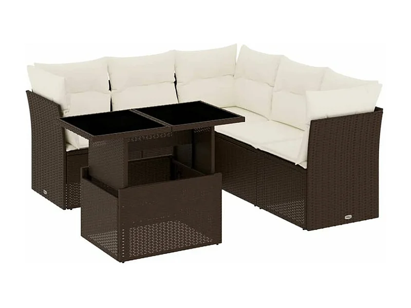 Salon de jardin avec coussins 6 pcs marron résine tressée