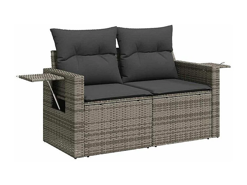 Salon de jardin avec coussins 7 pcs gris résine tressée