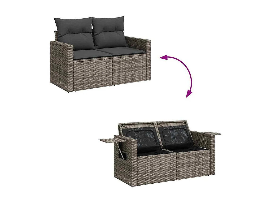 Salon de jardin avec coussins 7 pcs gris résine tressée
