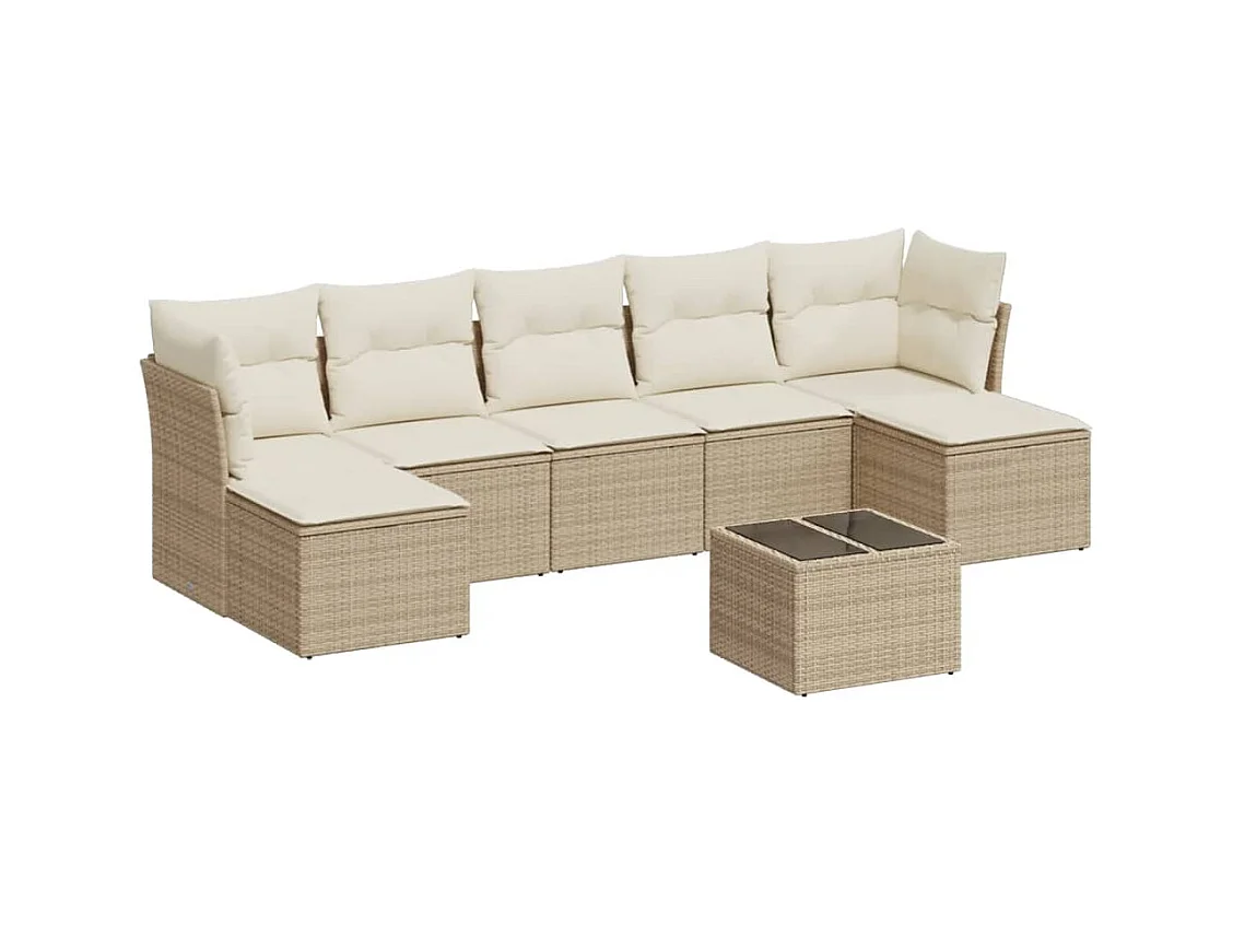 Salon de jardin avec coussins 8 pcs beige résine tressée