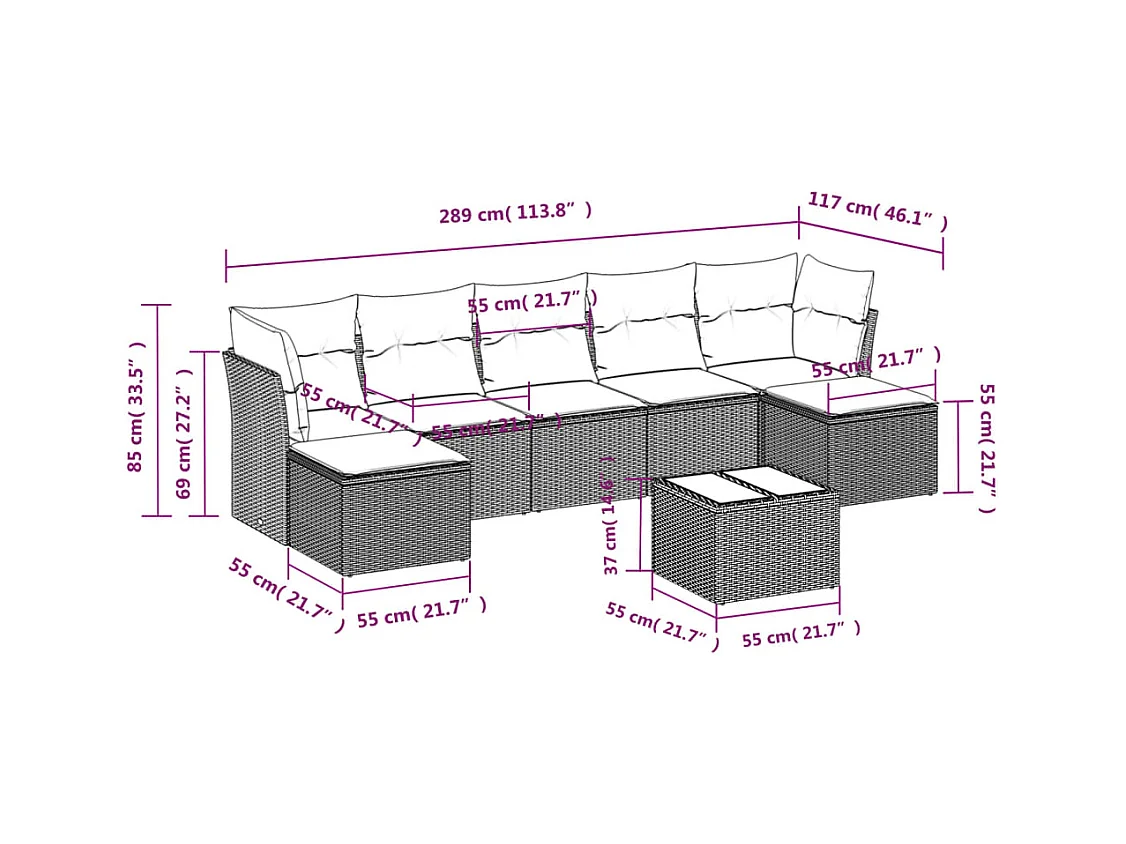 Salon de jardin avec coussins 8 pcs beige résine tressée