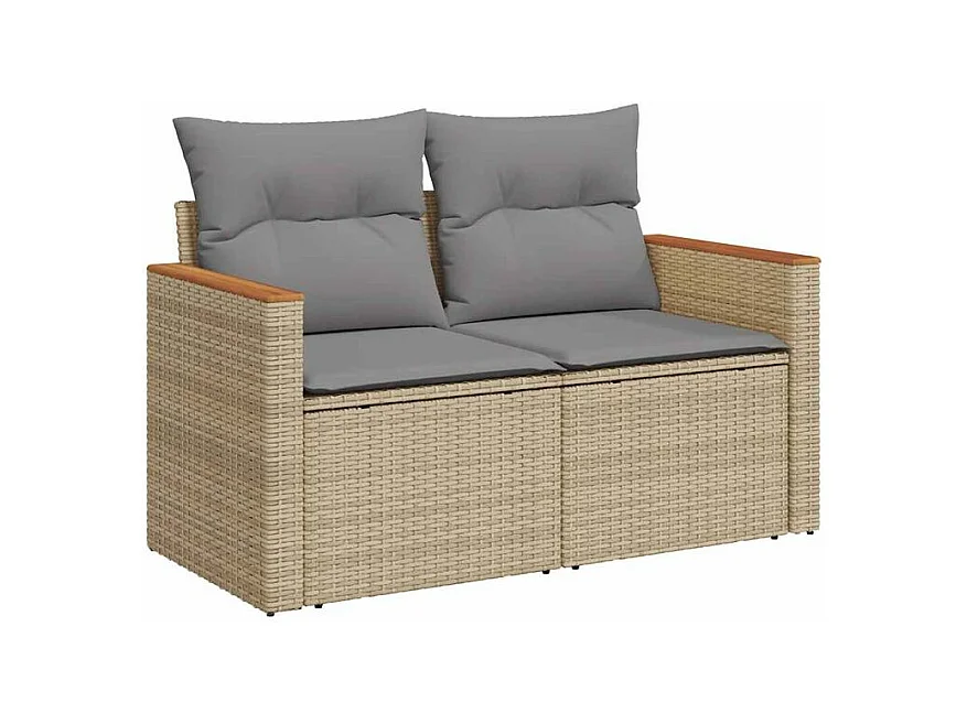 Salon de jardin 6 pcs avec coussins beige résine tressée acacia