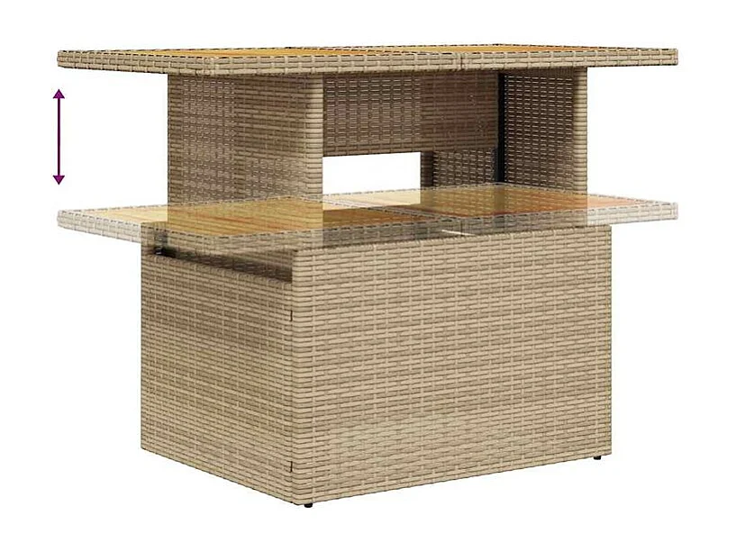 Salon de jardin 6 pcs avec coussins beige résine tressée acacia