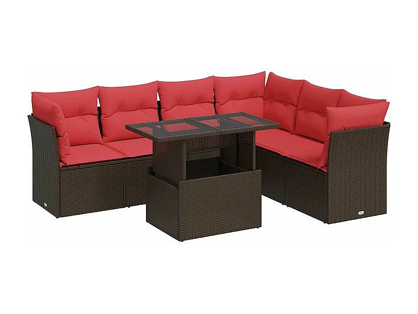 Salon de jardin avec coussins 7 pcs gris résine tressée acacia