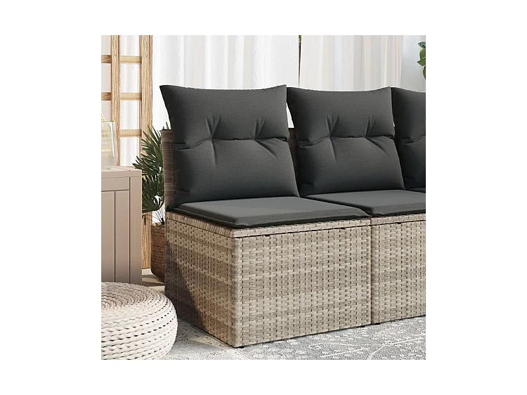 Chaise de jardin sans accoudoirs avec coussins gris clair rotin