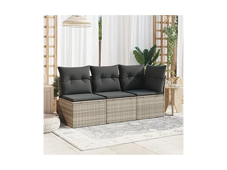 Chaise de jardin sans accoudoirs avec coussins gris clair rotin