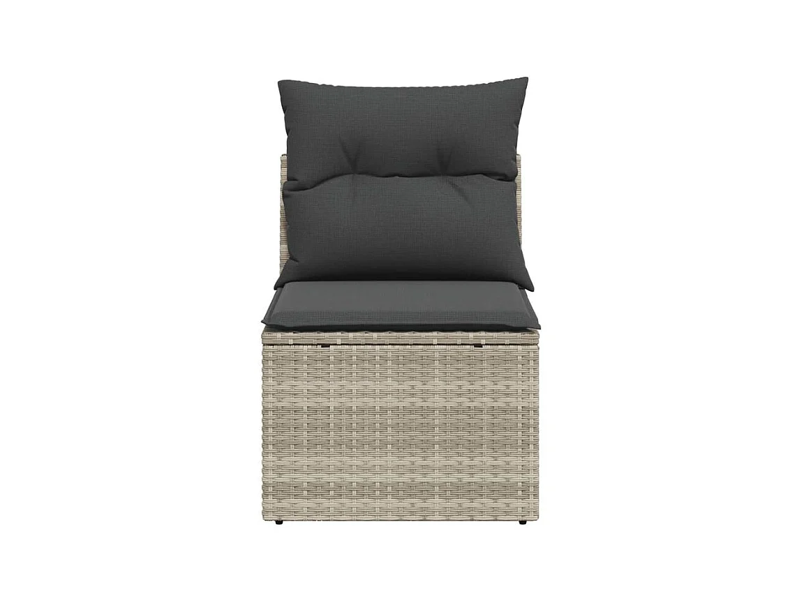 Chaise de jardin sans accoudoirs avec coussins gris clair rotin