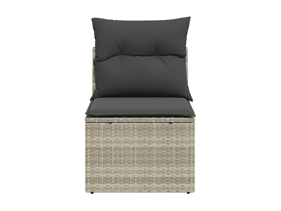 Chaise de jardin sans accoudoirs avec coussins gris clair rotin