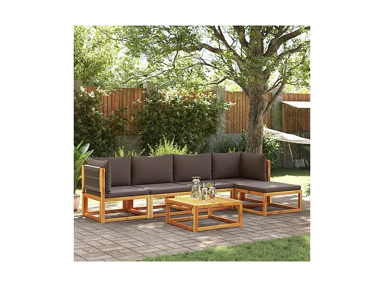 Salon de jardin avec coussins 6 pcs bois d'acacia solide