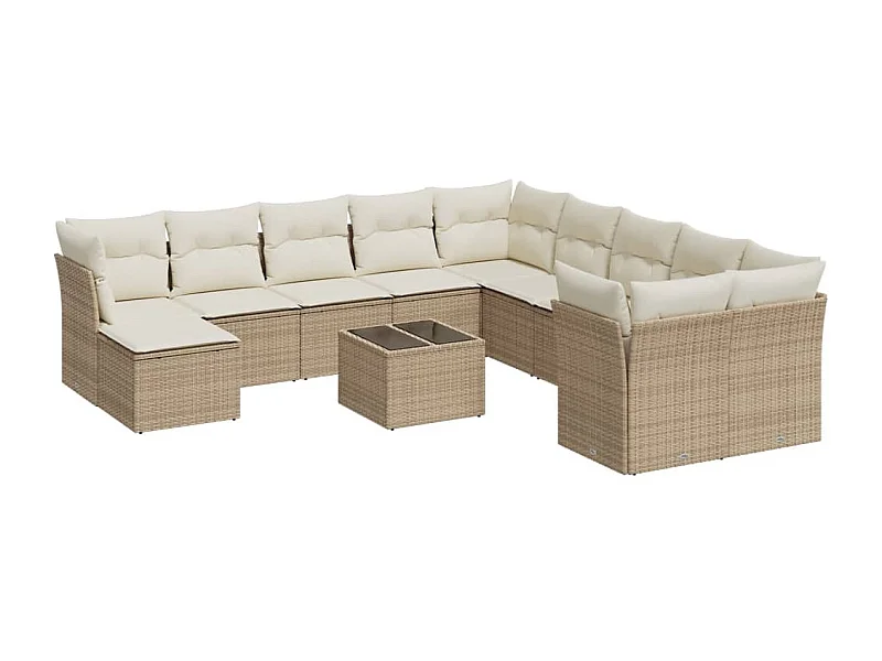 Salon de jardin avec coussins 12 pcs beige résine tressée