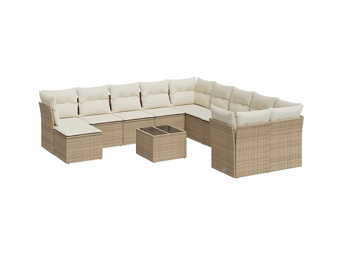 Salon de jardin avec coussins 12 pcs beige résine tressée