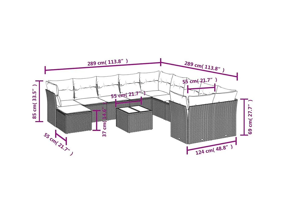 Salon de jardin avec coussins 12 pcs beige résine tressée