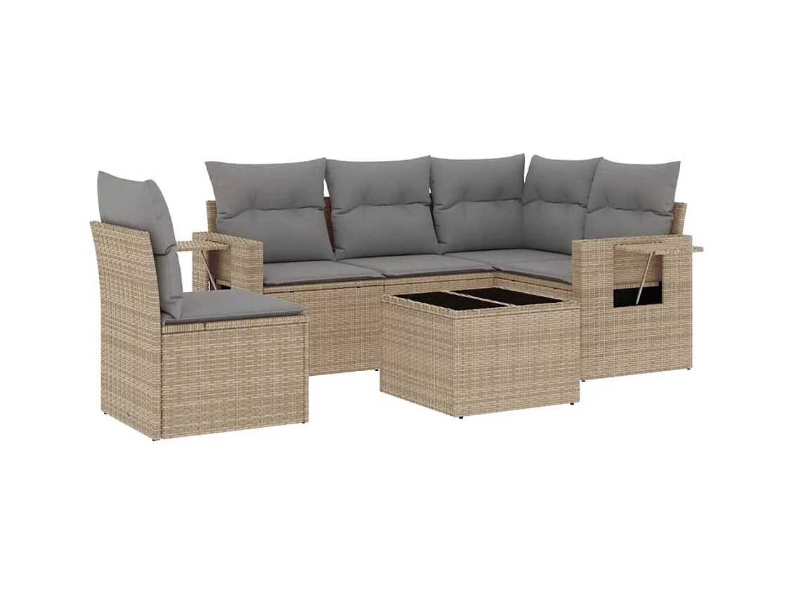 Salon de jardin avec coussins 6 pcs beige résine tressée
