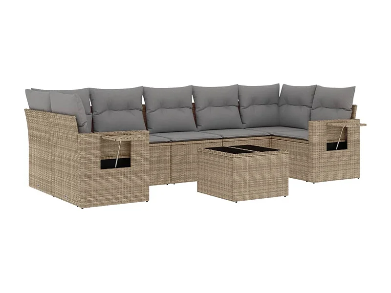 Salon de jardin avec coussins 8 pcs beige résine tressée