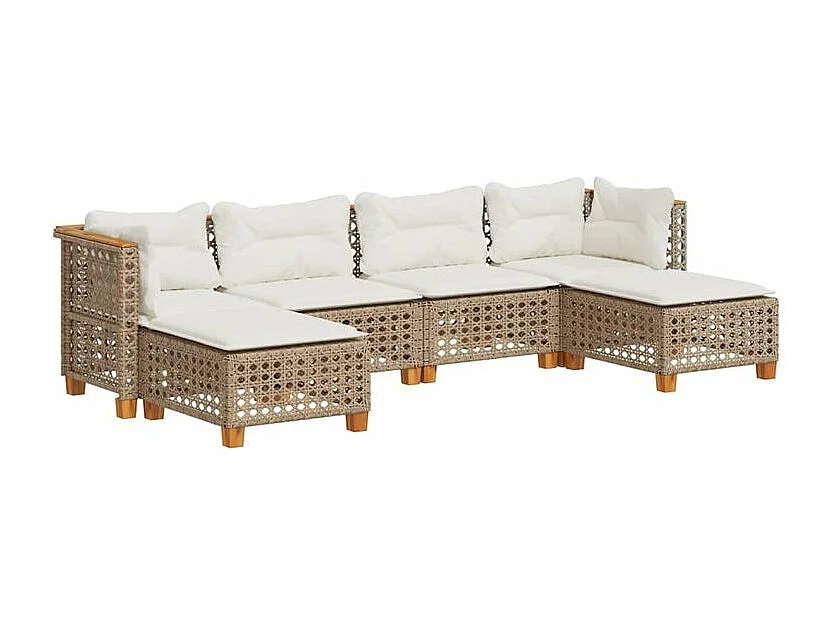 Salon de jardin avec coussins 6 pcs beige résine tressée