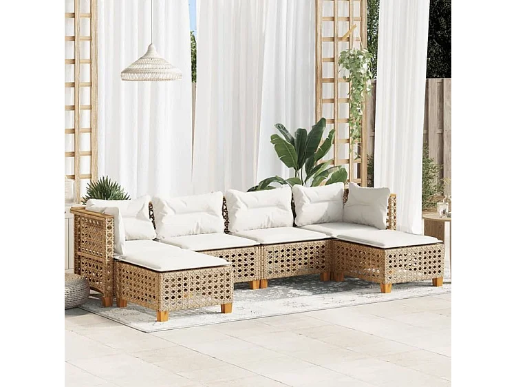 Salon de jardin avec coussins 6 pcs beige résine tressée