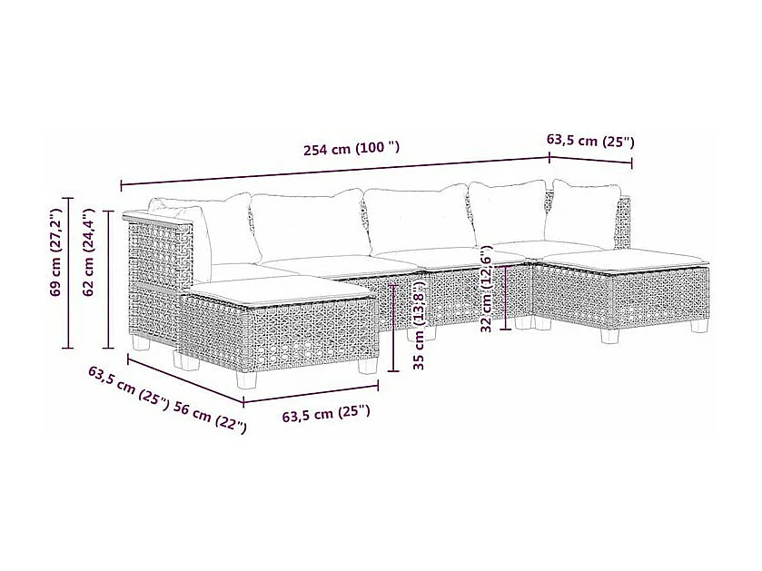 Salon de jardin avec coussins 6 pcs beige résine tressée