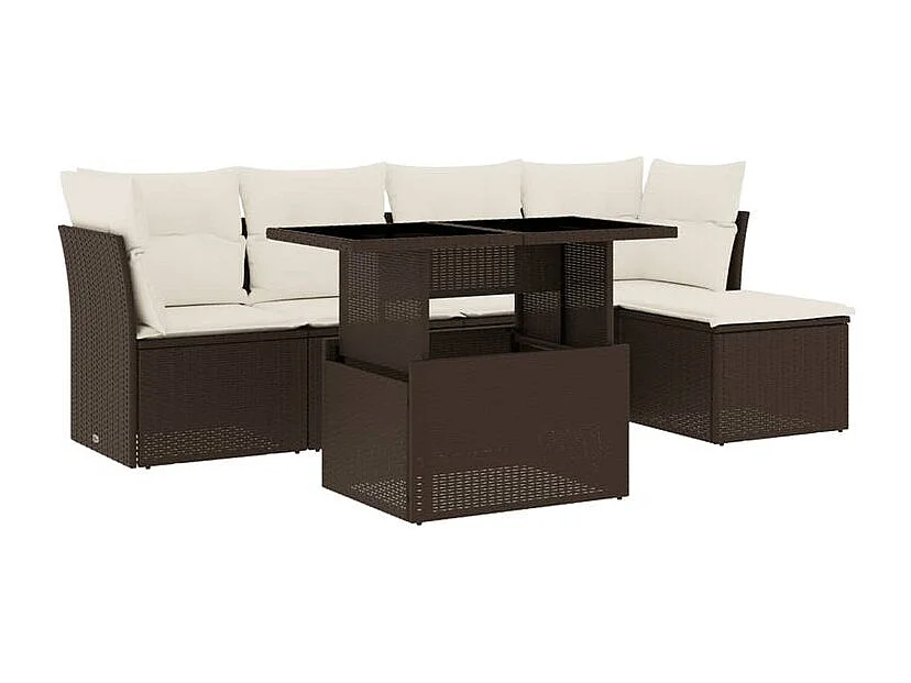 Salon de jardin avec coussins 6 pcs marron résine tressée