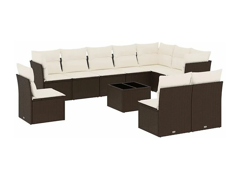 Salon de jardin et coussins 11 pcs marron résine tressée