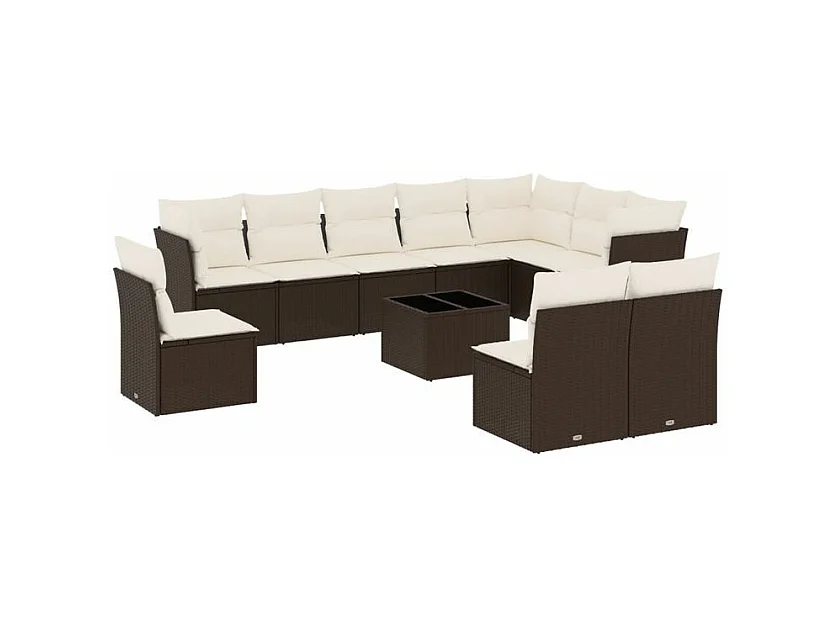 Salon de jardin et coussins 11 pcs marron résine tressée