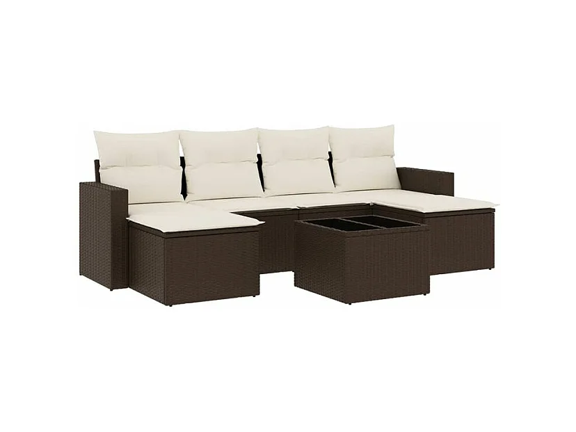 Salon de jardin avec coussins 7 pcs marron résine tressée