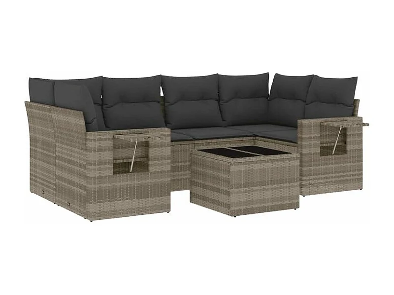 Salon de jardin avec coussins 7 pcs gris clair résine tressée