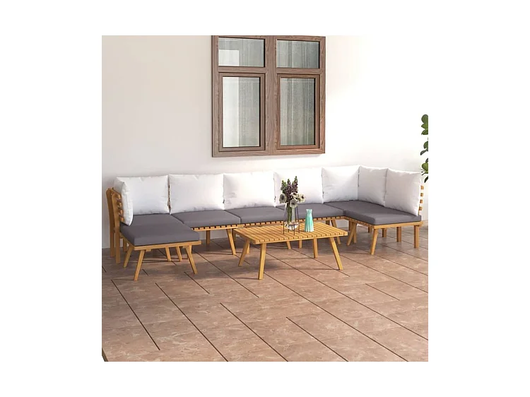 Salon de jardin 8 pcs avec coussins Bois d'acacia solide