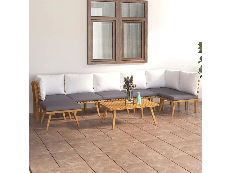 Salon de jardin 8 pcs avec coussins Bois d'acacia solide