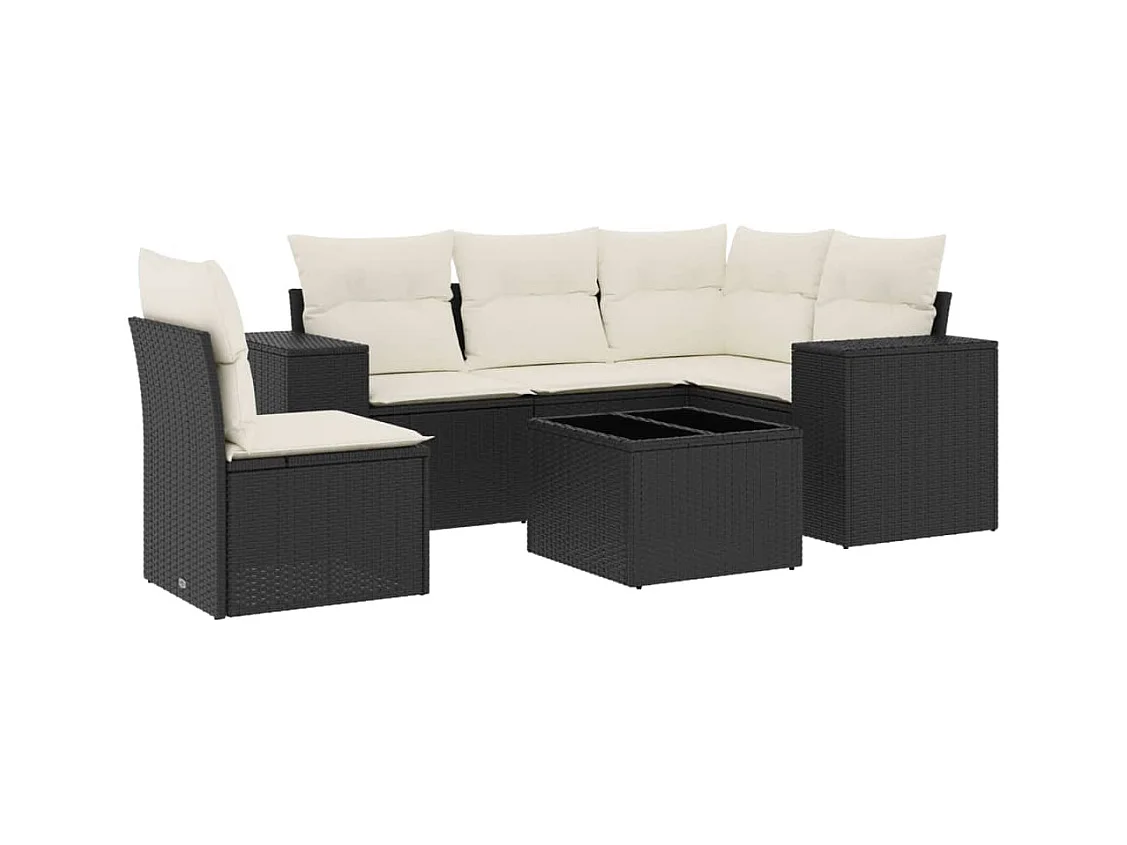 Salon de jardin 6 pcs avec coussins noir résine tressée