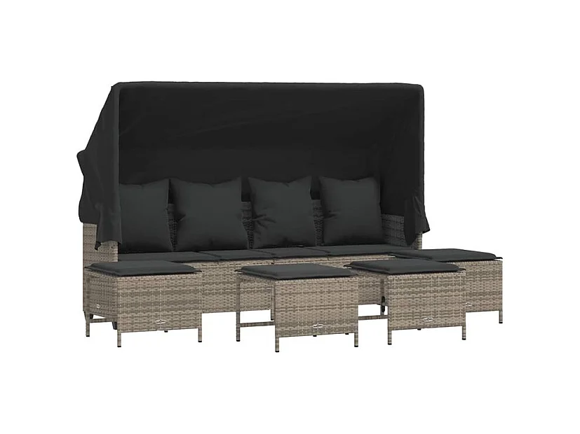 Salon de jardin 5 pcs avec coussins gris résine tressée