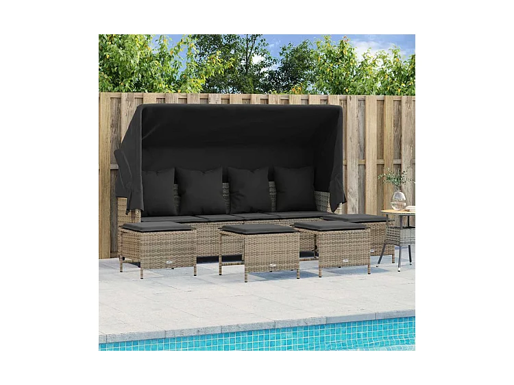 Salon de jardin 5 pcs avec coussins gris résine tressée