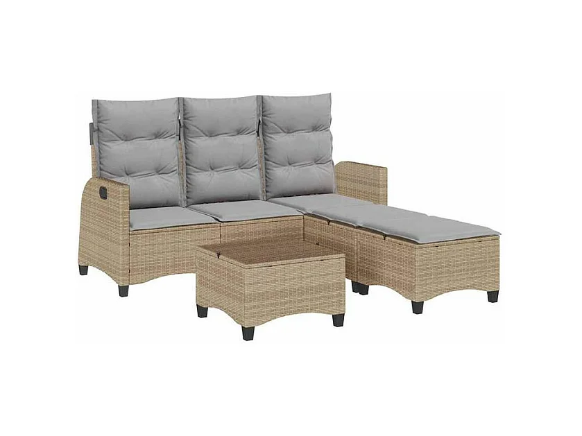 Salon de jardin avec coussins forme de L 3 pcs beige polyrotin