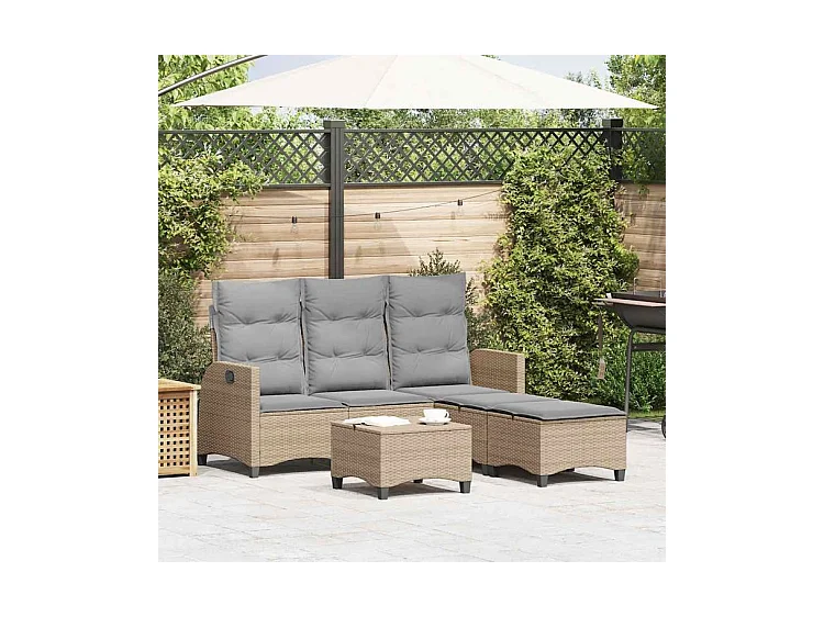 Salon de jardin avec coussins forme de L 3 pcs beige polyrotin