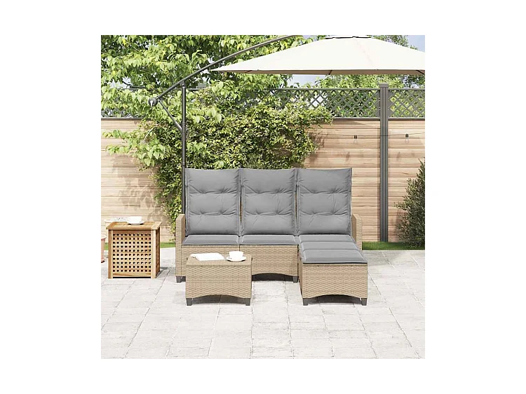 Salon de jardin avec coussins forme de L 3 pcs beige polyrotin