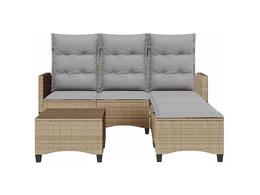 Salon de jardin avec coussins forme de L 3 pcs beige polyrotin