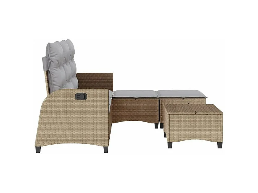 Salon de jardin avec coussins forme de L 3 pcs beige polyrotin