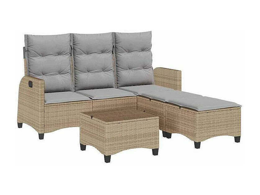 Salon de jardin avec coussins forme de L 3 pcs beige polyrotin