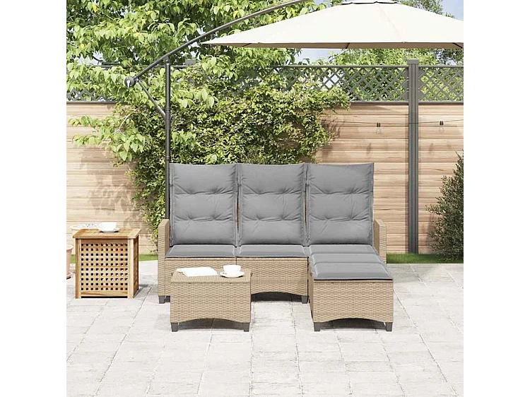 Salon de jardin avec coussins forme de L 3 pcs beige polyrotin