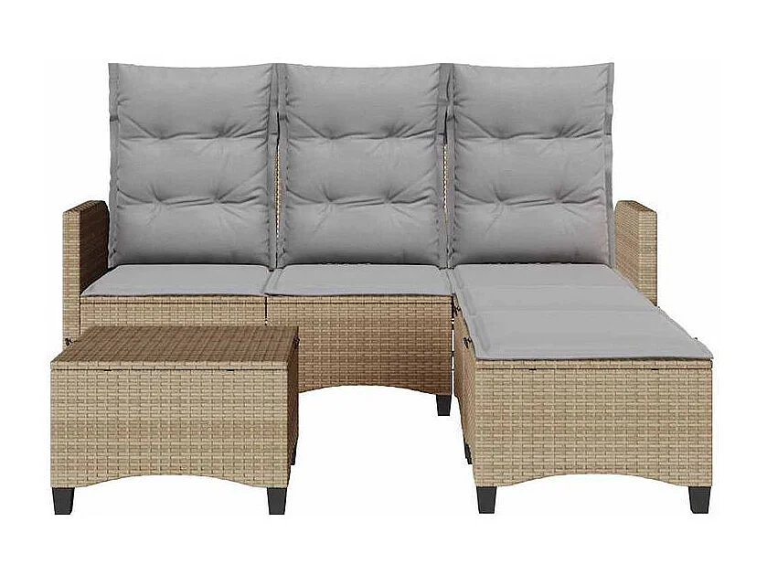 Salon de jardin avec coussins forme de L 3 pcs beige polyrotin