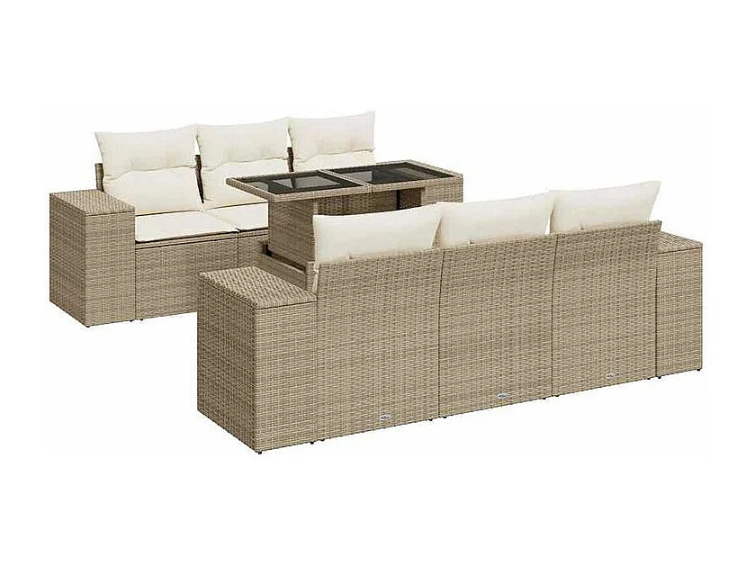 Salon de jardin avec coussins 7 pcs beige résine tressée