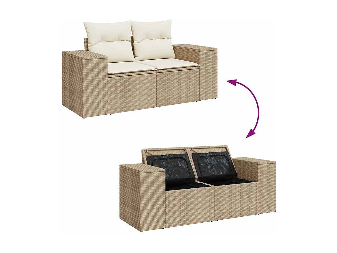 Salon de jardin avec coussins 7 pcs beige résine tressée