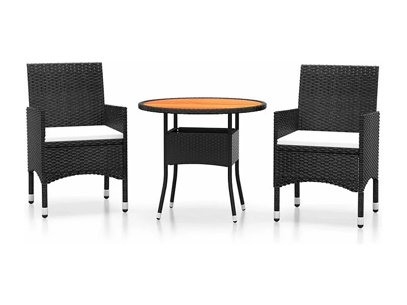 Mobilier à dîner de jardin 3 pcs Résine tressée Noir